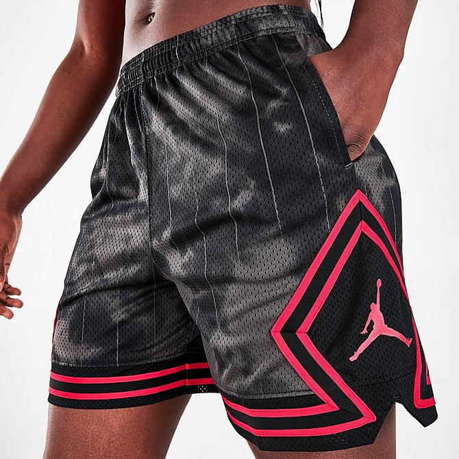 On Model 5 view of Women's Jordan (Her)itage Diamond Shorts in Black/Mystic Hibiscus Click to zoom