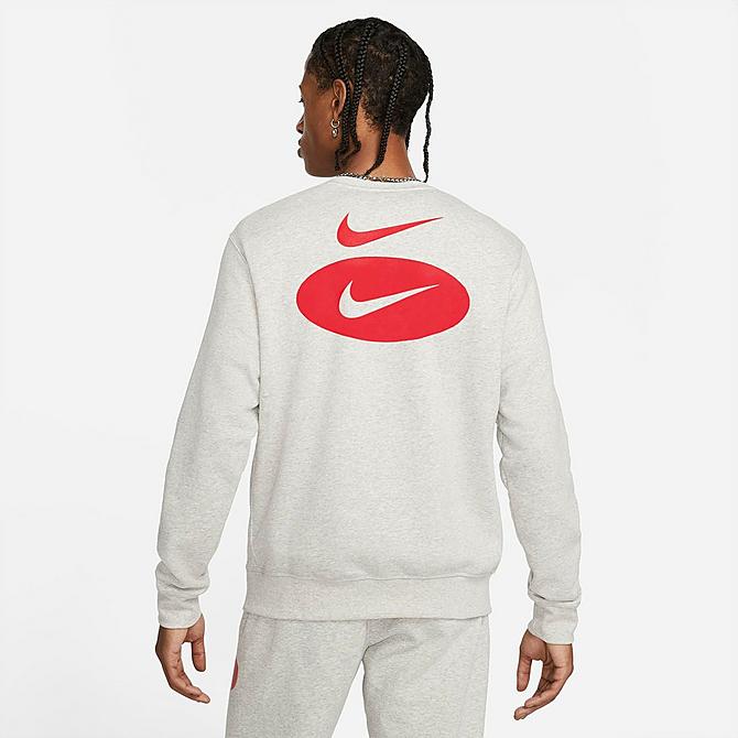 Front Three Quarter view of Men's Nike Sportswear Swoosh League Crewneck Sweatshirt in Grey Heather Click to zoom