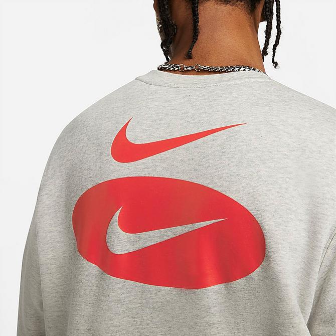 On Model 5 view of Men's Nike Sportswear Swoosh League Crewneck Sweatshirt in Grey Heather Click to zoom