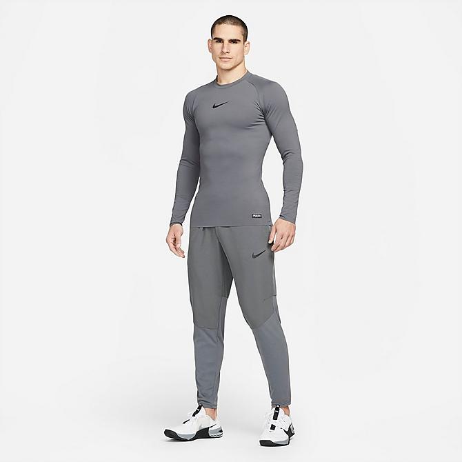 Back Left view of Men's Nike Pro Dri-FIT ADV Long-Sleeve Compression T-Shirt in Iron Grey/Black/Black Click to zoom