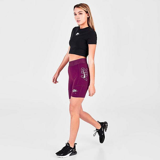 Front Three Quarter view of Women's Nike Air Bike Shorts in Sangria Click to zoom