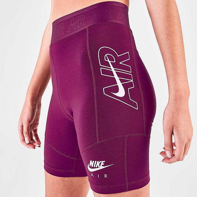 On Model 5 view of Women's Nike Air Bike Shorts in Sangria Click to zoom