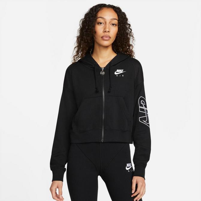 [angle] view of Women's Nike Sportswear Air Fleece Full-Zip Hoodie in Black/Black/White Click to zoom