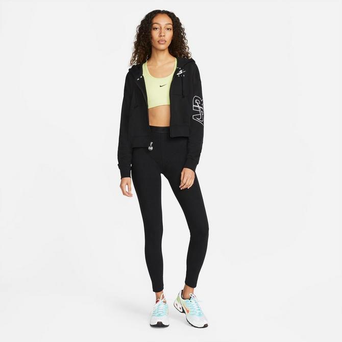 [angle] view of Women's Nike Sportswear Air Fleece Full-Zip Hoodie in Black/Black/White Click to zoom