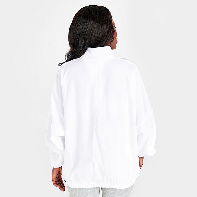 Back Right view of Women's Nike Sportswear Essential Woven Jacket in White/Black Click to zoom