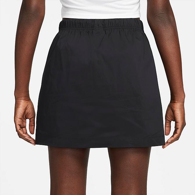 Front Three Quarter view of Women's Nike Sportswear Essential Woven High-Rise Skirt in Black/White Click to zoom