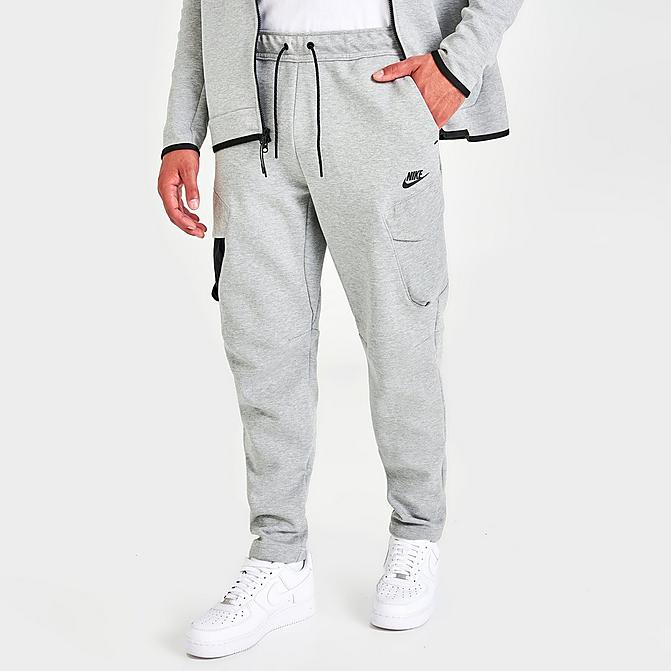 Front view of Men's Nike Sportswear Tech Fleece Cargo Utility Pants in Heather Grey/Black Click to zoom