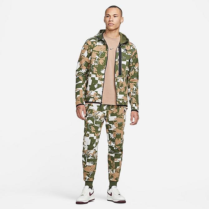 Product 3 view of Men's Nike Sportswear Tech Fleece All-Over Print Jogger Pants in Light Bone/Rough Green/Black Click to zoom