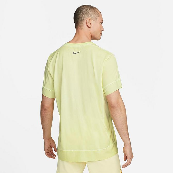 Front Three Quarter view of Men's Nike Yoga Dri-FIT Training Top in Lt Lemon Twist/Iron Grey Click to zoom