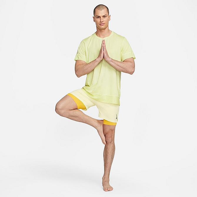 Back Left view of Men's Nike Yoga Dri-FIT Training Top in Lt Lemon Twist/Iron Grey Click to zoom