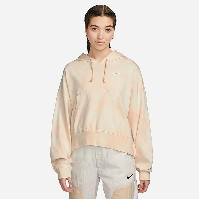 Front view of Women's Nike Sportswear Washed Jersey Hoodie in Arctic Orange/White Click to zoom