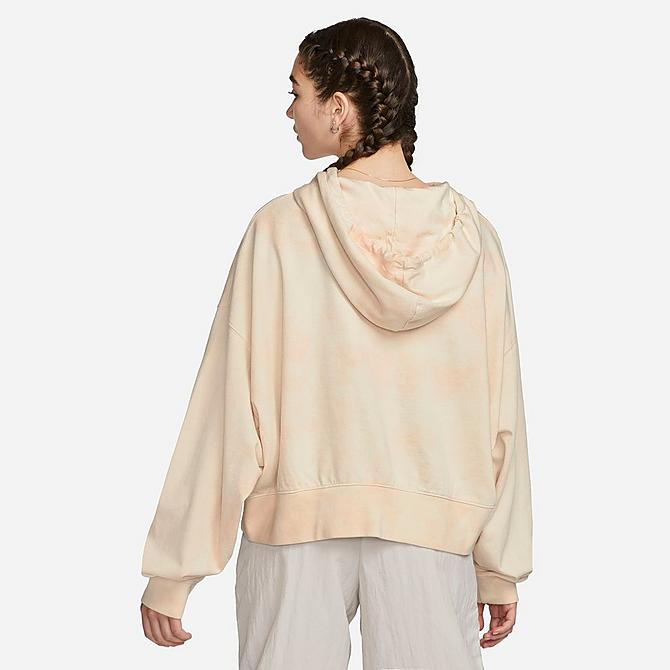Front Three Quarter view of Women's Nike Sportswear Washed Jersey Hoodie in Arctic Orange/White Click to zoom