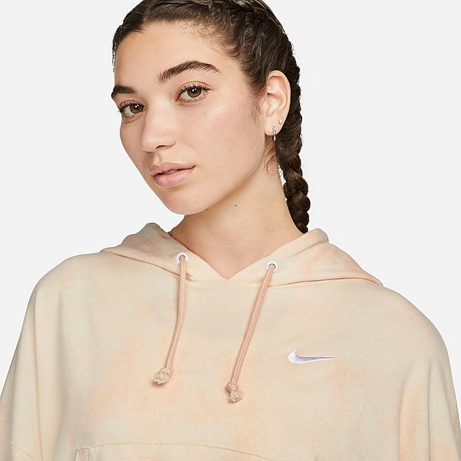 Back Right view of Women's Nike Sportswear Washed Jersey Hoodie in Arctic Orange/White Click to zoom