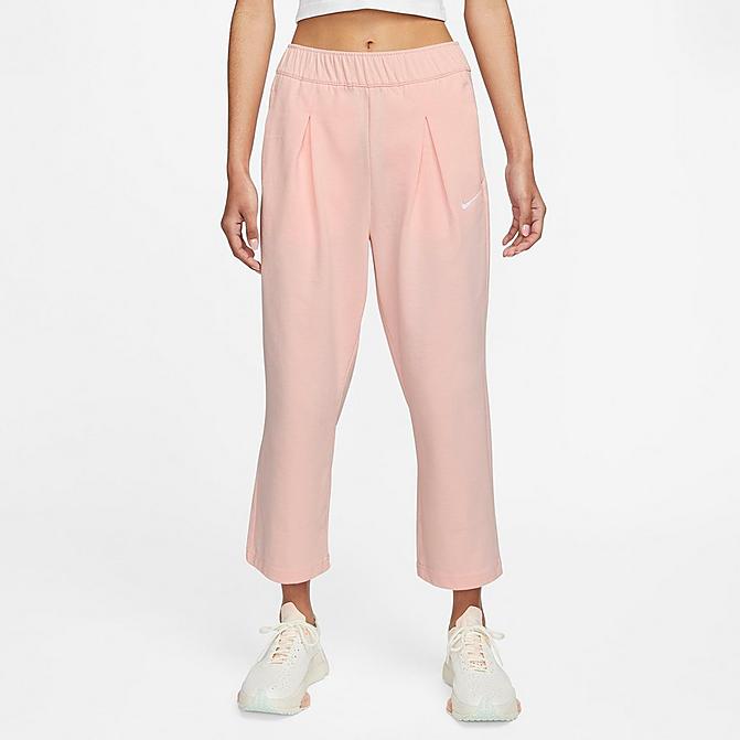 Front view of Women's Nike Sportswear Jersey Capri Pants in Atmosphere/White Click to zoom