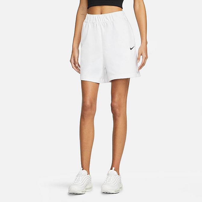 Front view of Women's Nike Sportswear Jersey Shorts in White/Black Click to zoom