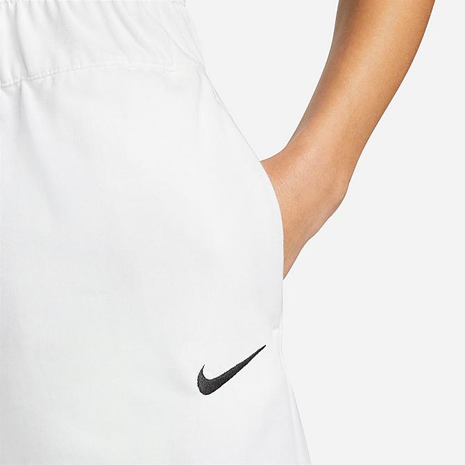 On Model 5 view of Women's Nike Sportswear Jersey Shorts in White/Black Click to zoom