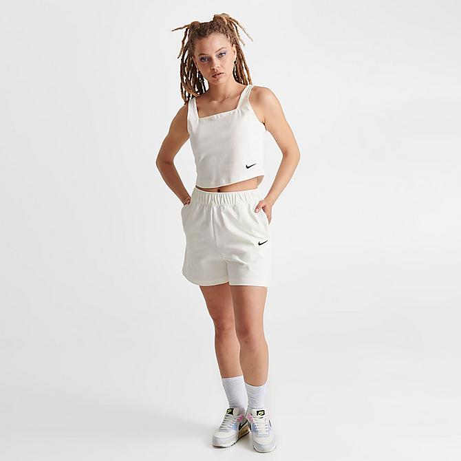 Front Three Quarter view of Women's Nike Sportswear Jersey Shorts in Sail/Black Click to zoom