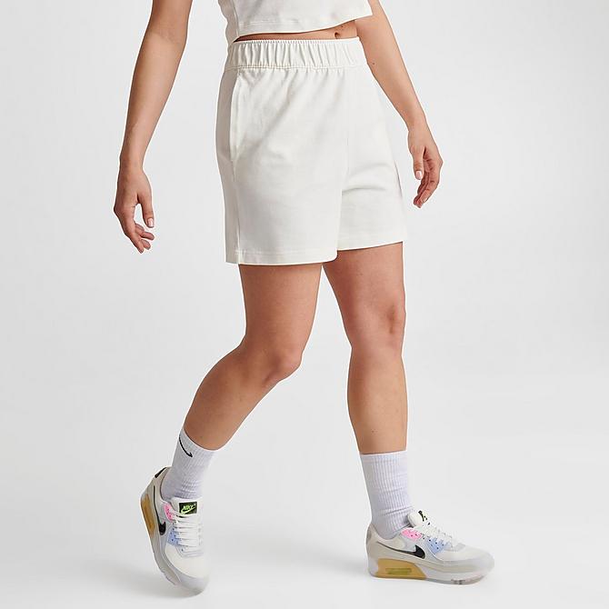 Back Left view of Women's Nike Sportswear Jersey Shorts in Sail/Black Click to zoom