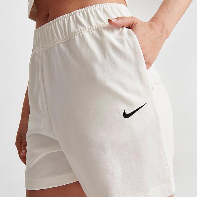 On Model 5 view of Women's Nike Sportswear Jersey Shorts in Sail/Black Click to zoom