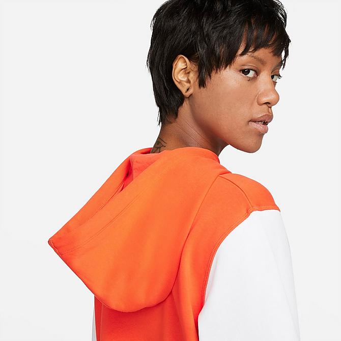 Back Right view of Women's Nike Sportswear Stacked Swoosh Hoodie in Rush Orange/White Click to zoom