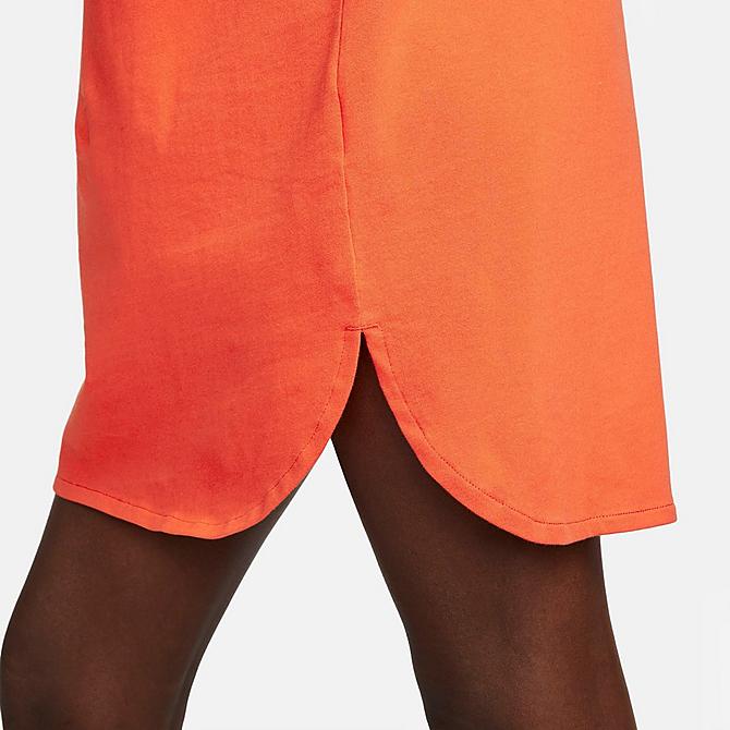 Back Right view of Women's Nike Sportswear DNA Stacked Swoosh Short-Sleeve Dress in Rush Orange/White Click to zoom
