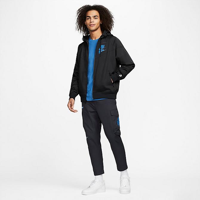 Back Left view of Men's Nike Sportswear Sport Essentials+ Windrunner Woven Windbreaker Jacket in Black/White Click to zoom