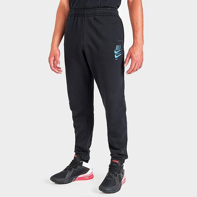 Front view of Men's Nike Sportswear Sport Essentials+ Glitch Club Fleece Sweatpants in Black/White Click to zoom