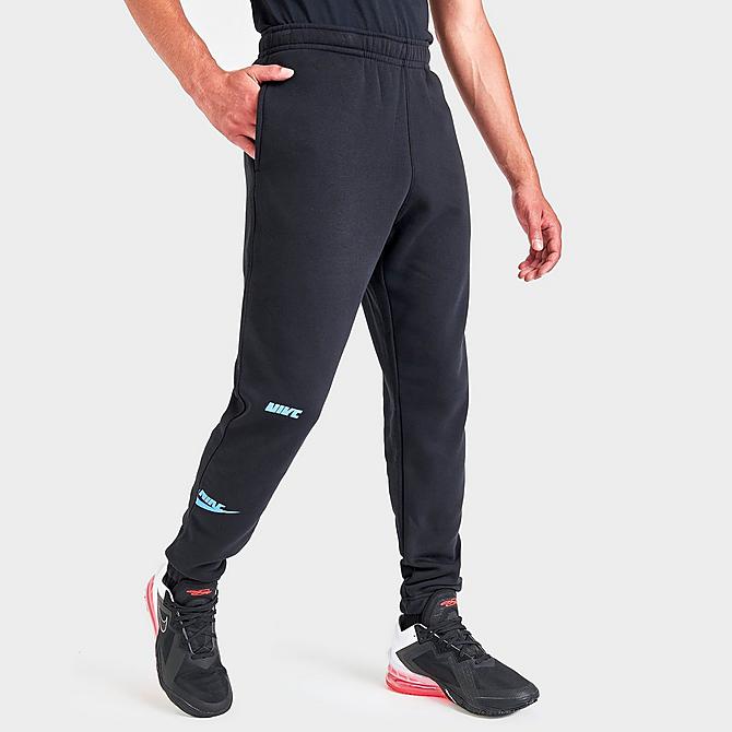 Back Left view of Men's Nike Sportswear Sport Essentials+ Glitch Club Fleece Sweatpants in Black/White Click to zoom