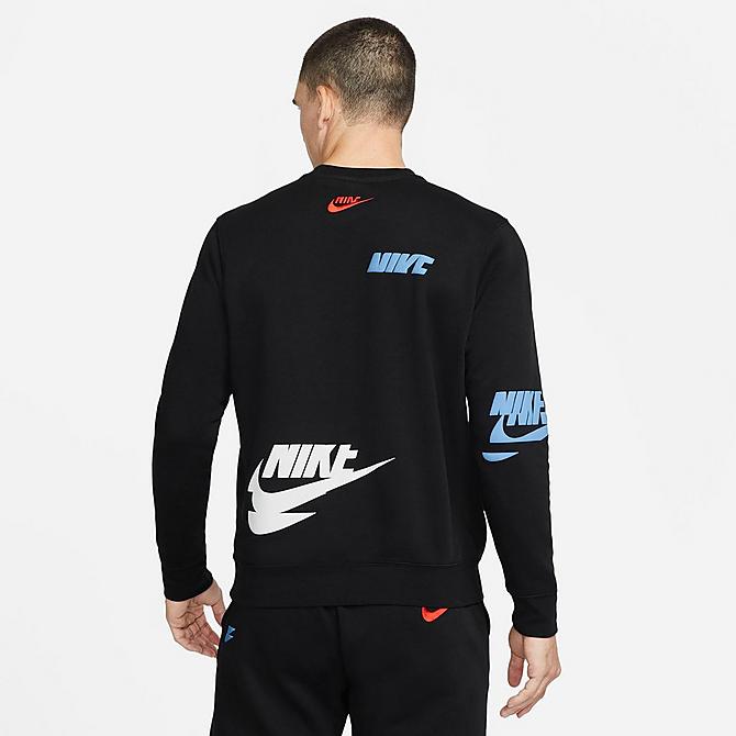 Front Three Quarter view of Men's Nike Sportswear Sport Essentials+ Glitch Club Fleece Crewneck Sweatshirt in Black/White Click to zoom
