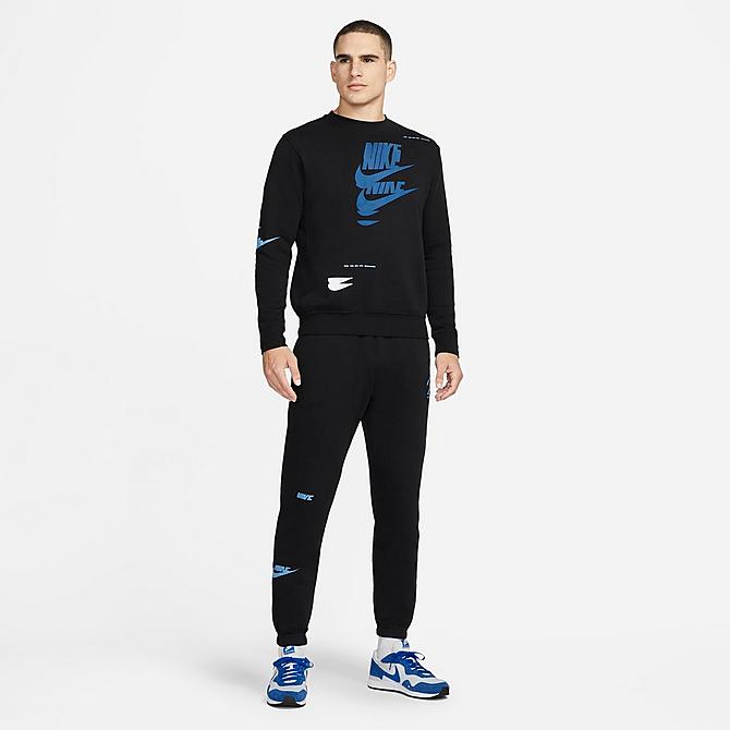 Back Left view of Men's Nike Sportswear Sport Essentials+ Glitch Club Fleece Crewneck Sweatshirt in Black/White Click to zoom