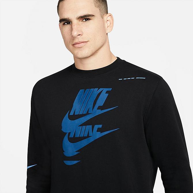Back Right view of Men's Nike Sportswear Sport Essentials+ Glitch Club Fleece Crewneck Sweatshirt in Black/White Click to zoom