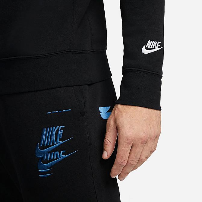On Model 5 view of Men's Nike Sportswear Sport Essentials+ Glitch Club Fleece Crewneck Sweatshirt in Black/White Click to zoom