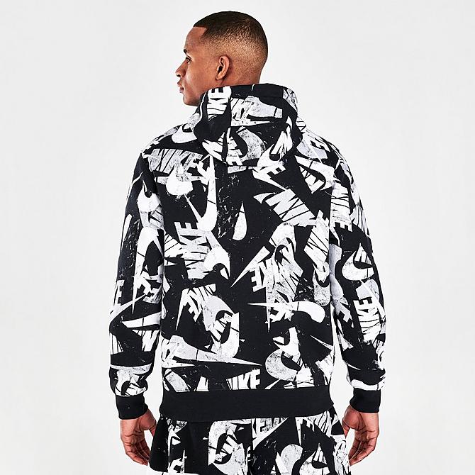 Back Right view of Men's Nike Sportswear Sport Essentials+ All-Over Print Pullover Hoodie in Black/White Click to zoom