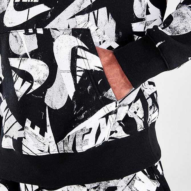 On Model 6 view of Men's Nike Sportswear Sport Essentials+ All-Over Print Pullover Hoodie in Black/White Click to zoom