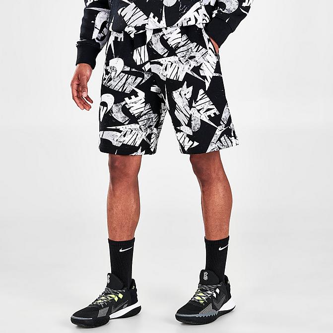 Front view of Men's Nike Sportswear Sport Essentials+ Allover Print Shorts in Black/White Click to zoom