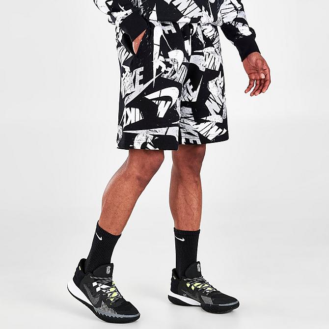 Back Left view of Men's Nike Sportswear Sport Essentials+ Allover Print Shorts in Black/White Click to zoom