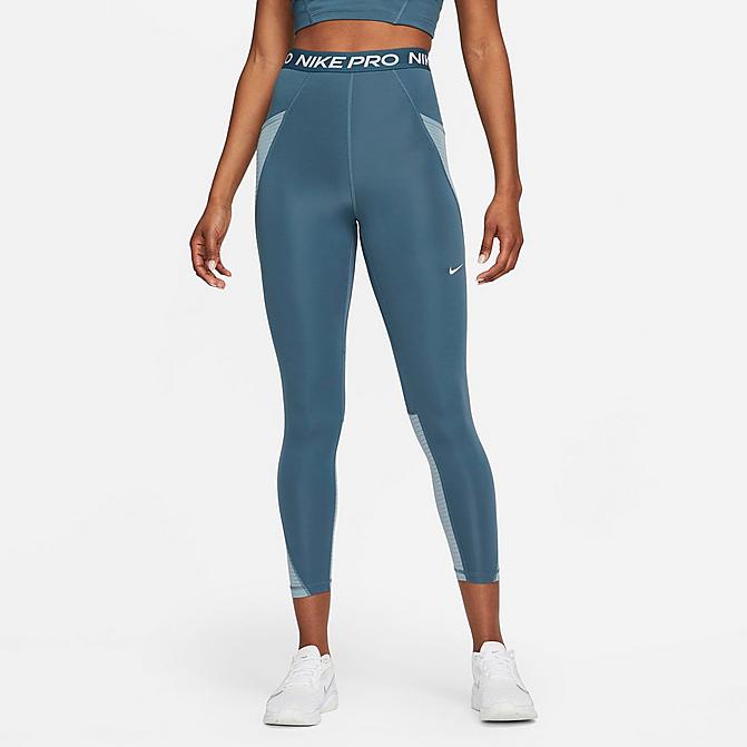 Front view of Women's Nike Pro Dri-FIT High-Rise Pocket Leggings in Ash Green/Aviator Grey/White Click to zoom
