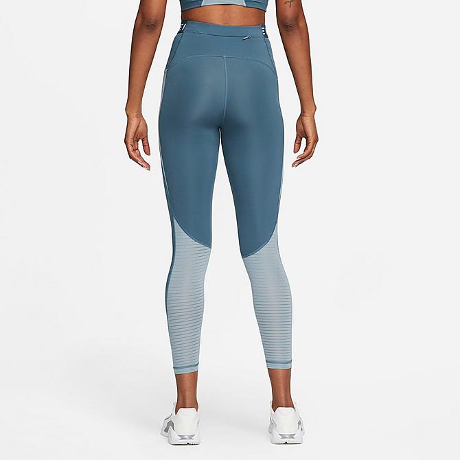 Front Three Quarter view of Women's Nike Pro Dri-FIT High-Rise Pocket Leggings in Ash Green/Aviator Grey/White Click to zoom