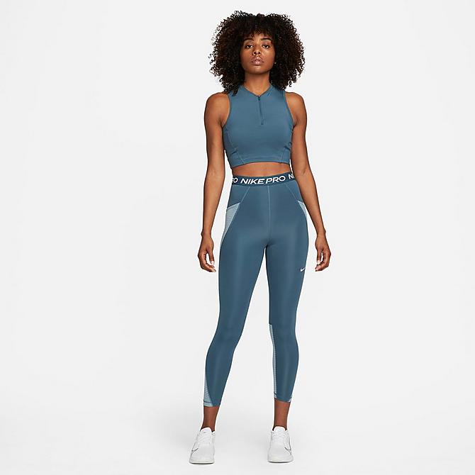 Back Left view of Women's Nike Pro Dri-FIT High-Rise Pocket Leggings in Ash Green/Aviator Grey/White Click to zoom