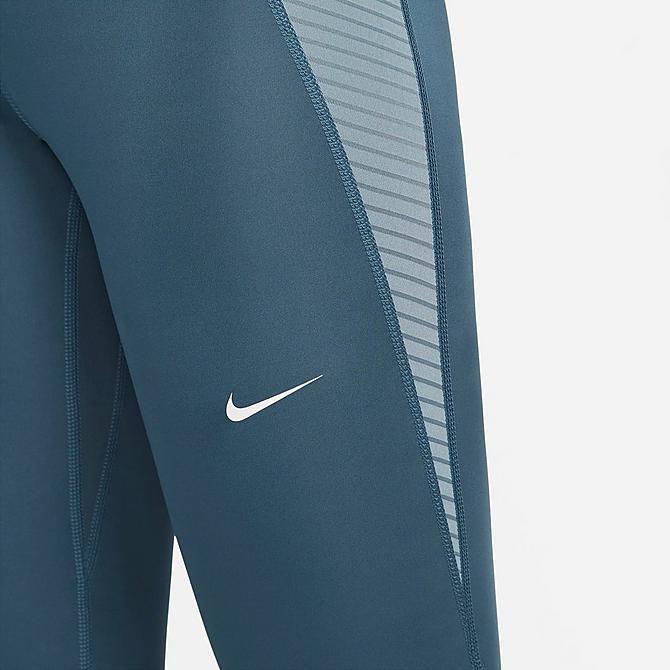 On Model 5 view of Women's Nike Pro Dri-FIT High-Rise Pocket Leggings in Ash Green/Aviator Grey/White Click to zoom