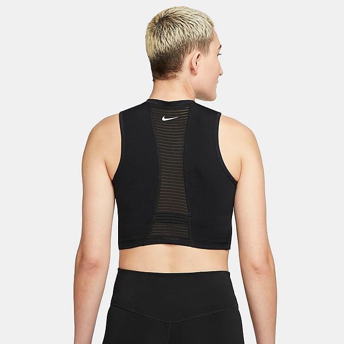 Front Three Quarter view of Women's Nike Pro Dri-FIT Cropped Shelf-Bra Tank in Black/White Click to zoom