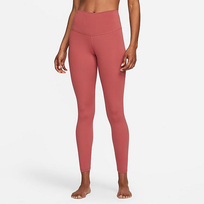 Front view of Women's Nike Yoga Dri-FIT High-Rise Cropped Leggings in Canyon Rust/Iron Grey Click to zoom