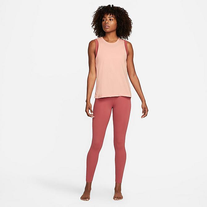 Back Left view of Women's Nike Yoga Dri-FIT High-Rise Cropped Leggings in Canyon Rust/Iron Grey Click to zoom