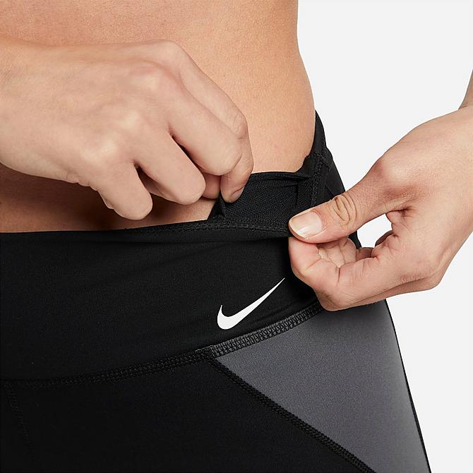 Back Right view of Women's Nike One Dri-FIT Mid-Rise Colorblock Leggings in Black/Particle Grey/White Click to zoom