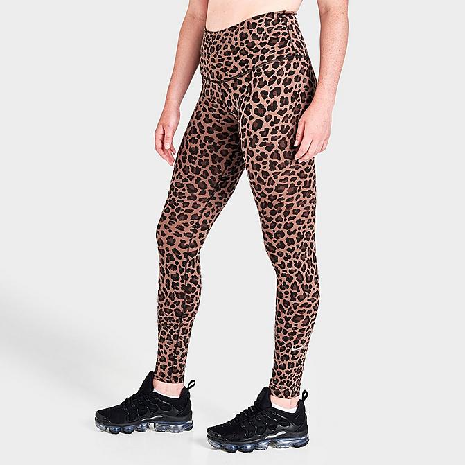 Front view of Women's Nike Dri-FIT One High-Rise Animal Print Leggings in Archaeo Brown/White Click to zoom