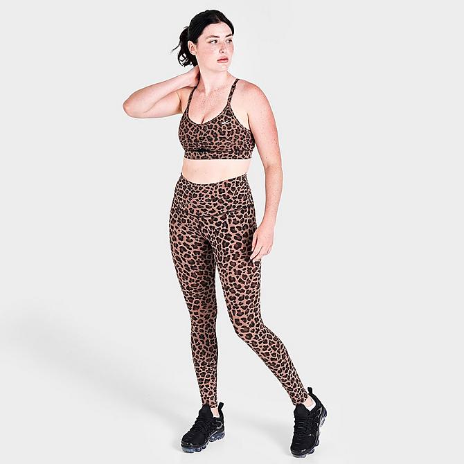 Front Three Quarter view of Women's Nike Dri-FIT One High-Rise Animal Print Leggings in Archaeo Brown/White Click to zoom