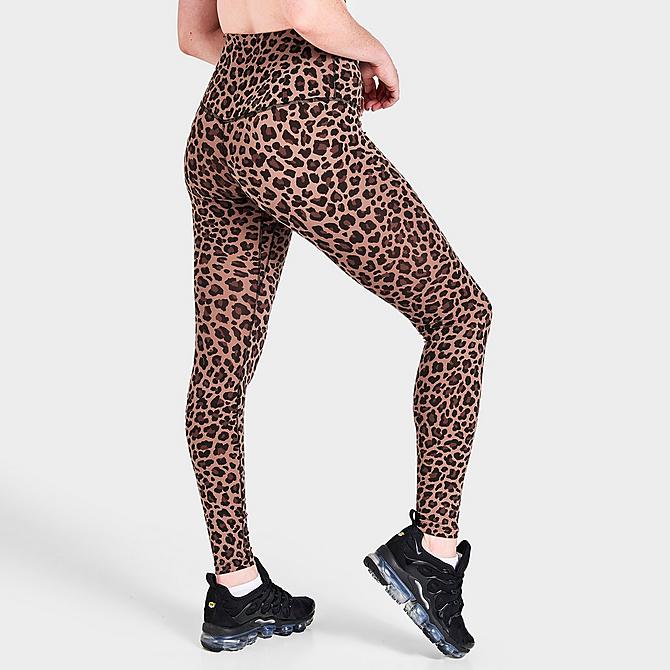 Back Right view of Women's Nike Dri-FIT One High-Rise Animal Print Leggings in Archaeo Brown/White Click to zoom