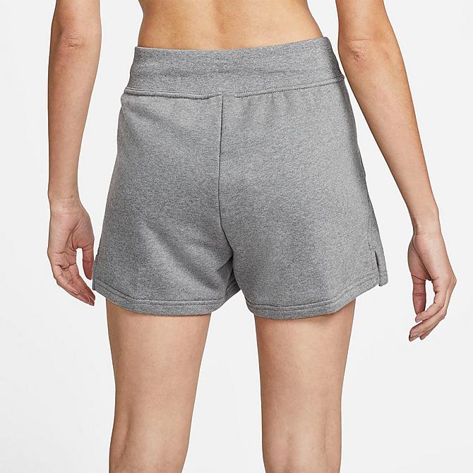 Back Right view of Women's Nike Dri-FIT Get Fit Training Shorts in Carbon Heather/Black Click to zoom
