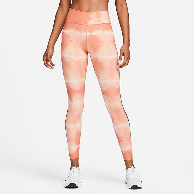 Front view of Women's Nike Dri-FIT One Luxe Mid-Rise Printed Training Leggings in Madder Root/Black/Clear Click to zoom