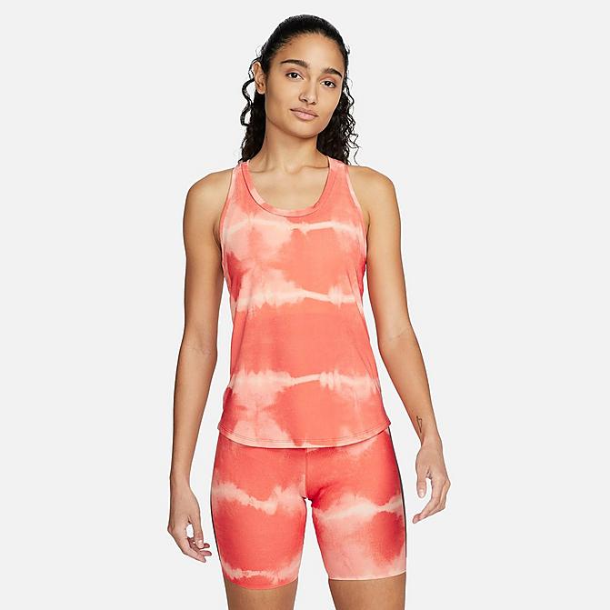 Front view of Women's Nike One Luxe Dri-FIT Tie-Dye Training Tank in Madder Root/Clear Click to zoom